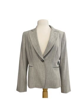 Tahari Arthur S. Levine blazer silver grey pockets feminine career woman size 12